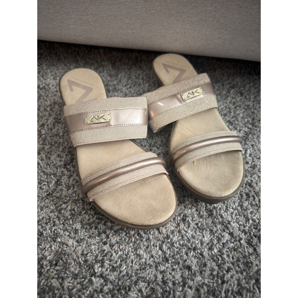 Anne Klein Sport Akewan Rose Gold Metallic Wedge Slide Sandals Womens 9M